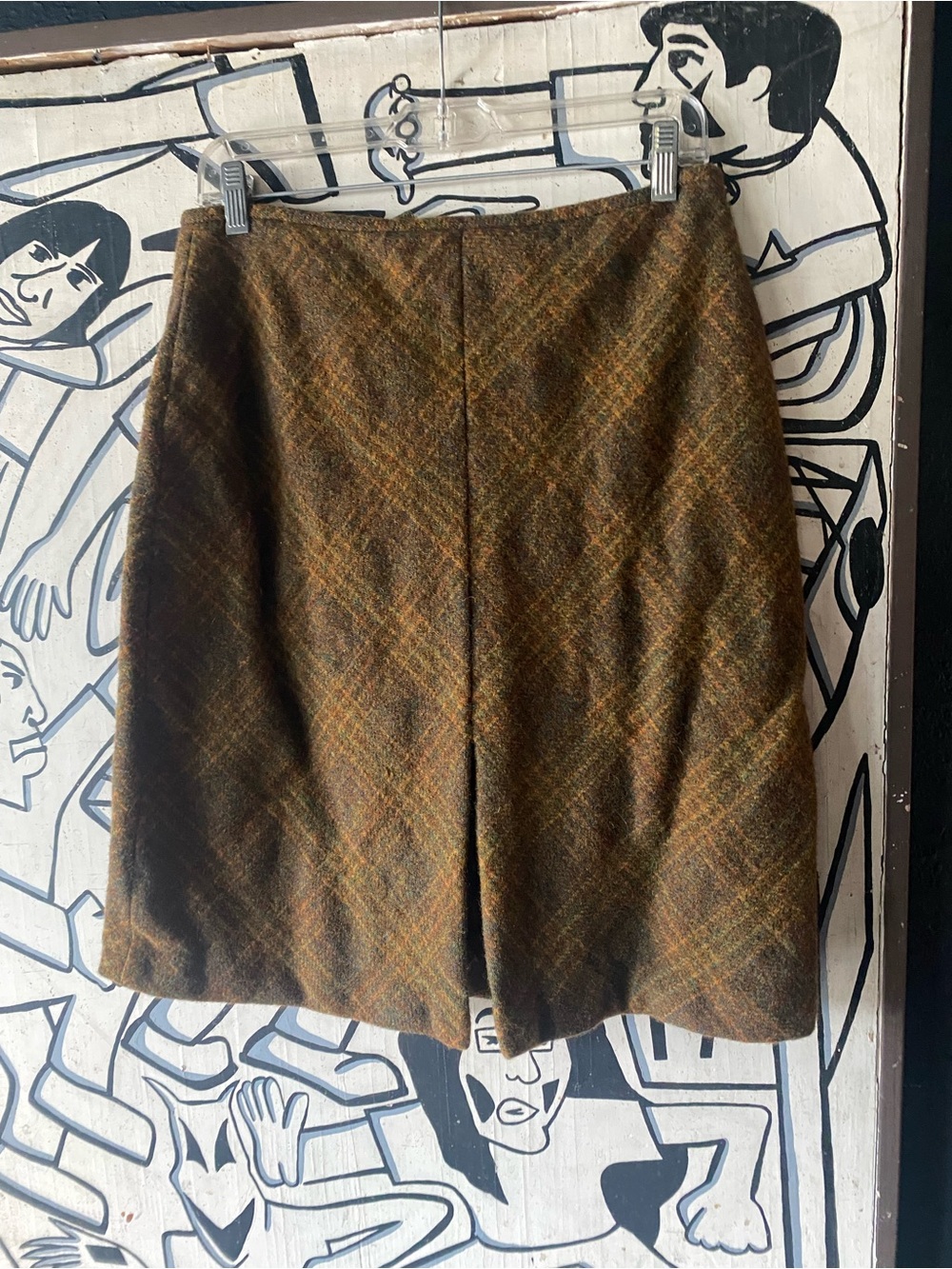 Ellen Tracy Brown Plaid Wool A-Line Skirt With Front Slit